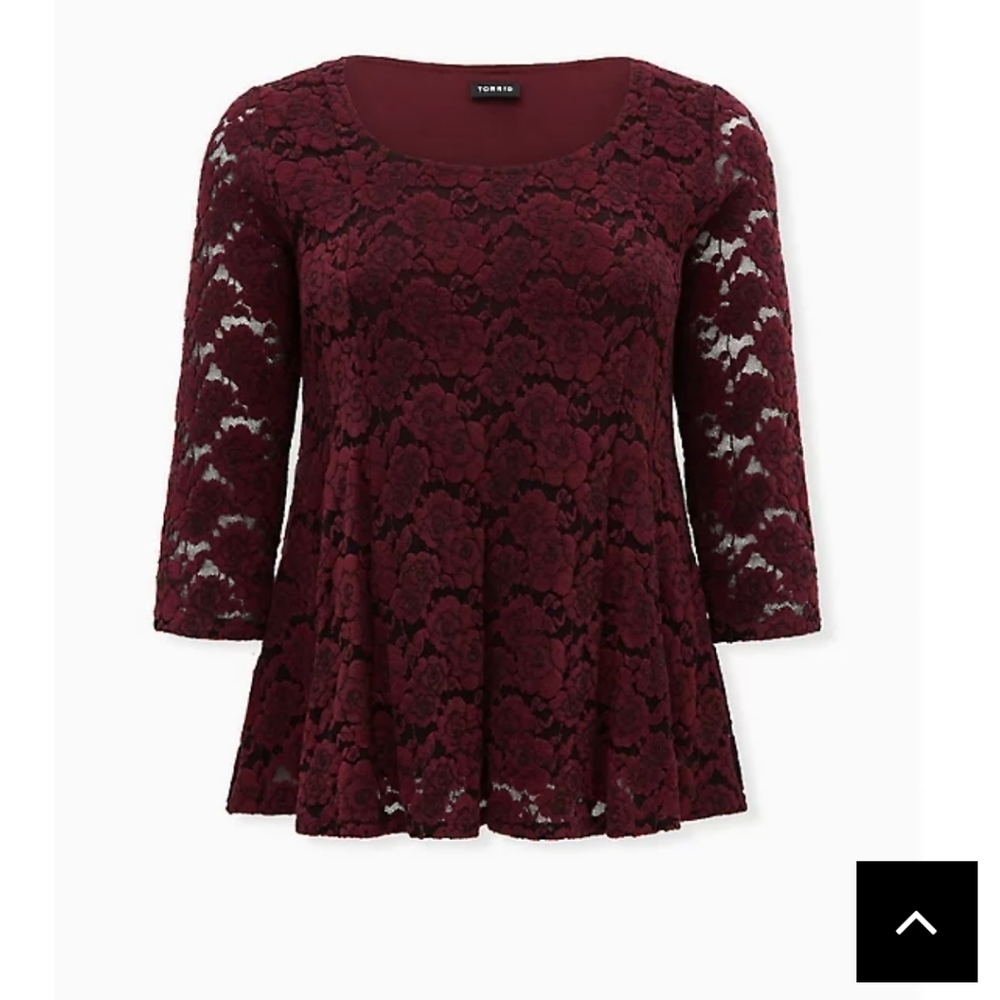 🆕 2X SUPER SOFT PLUSH BURGUNDY FLOCKED LACE TOP